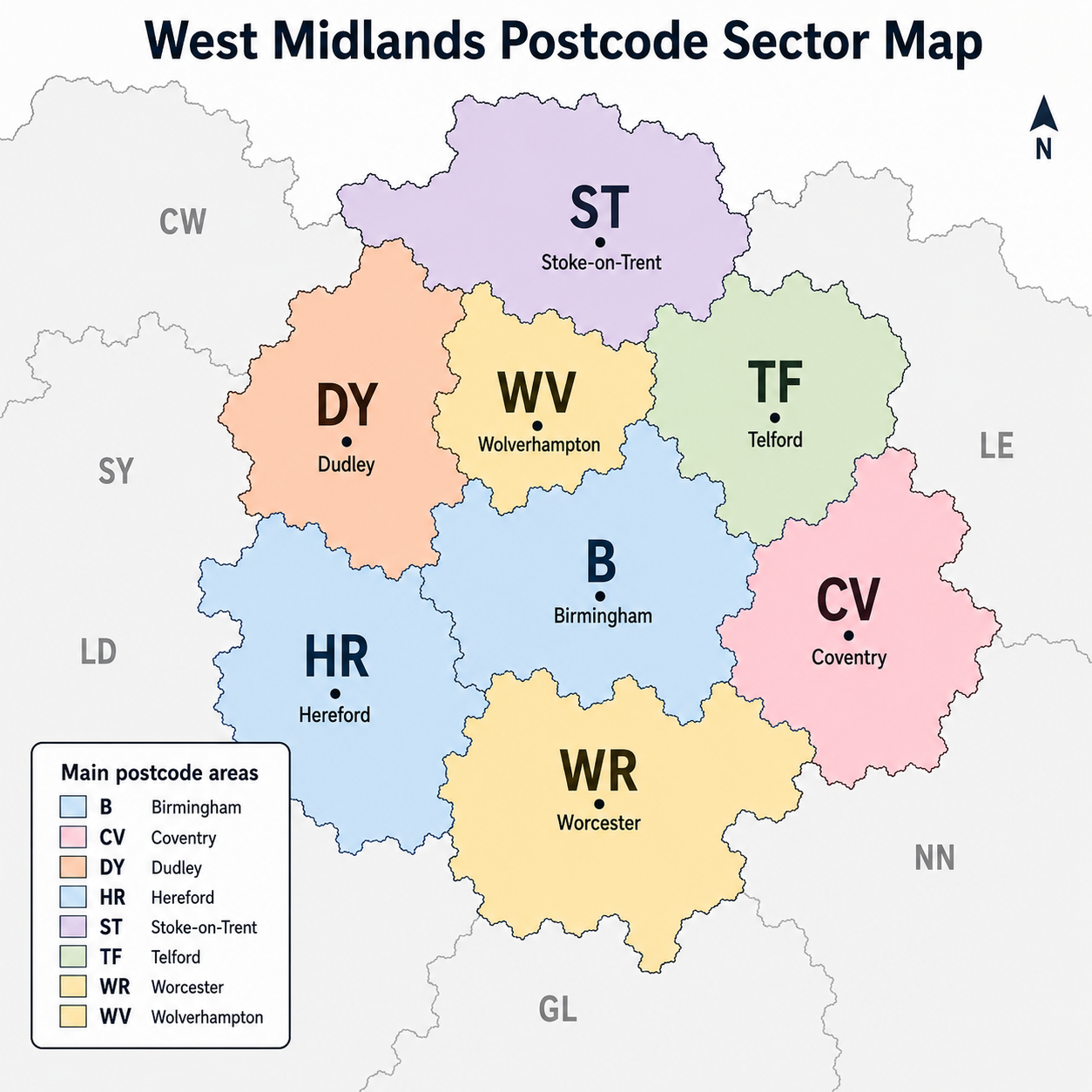 West Midlands postcode map