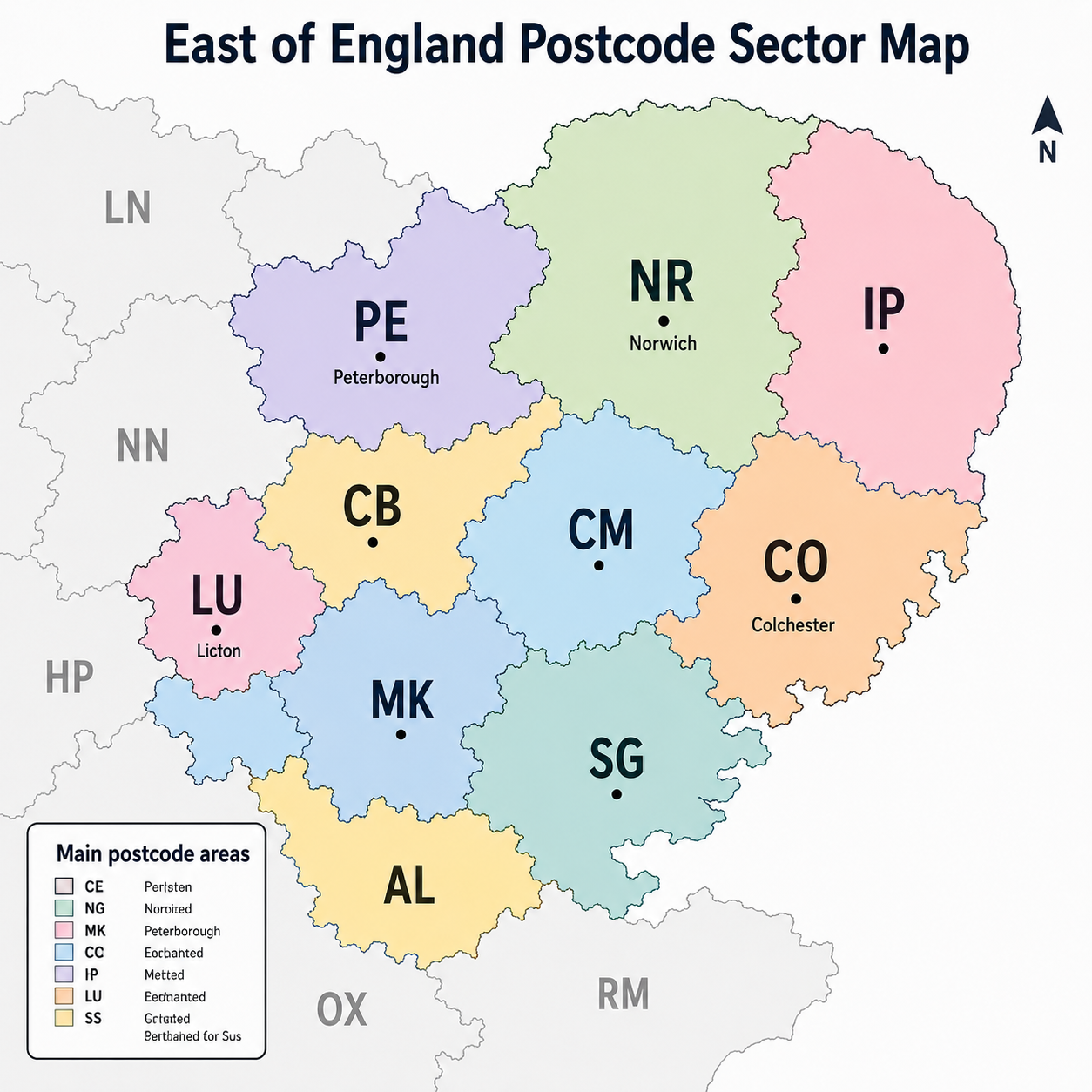 East of England postcode map