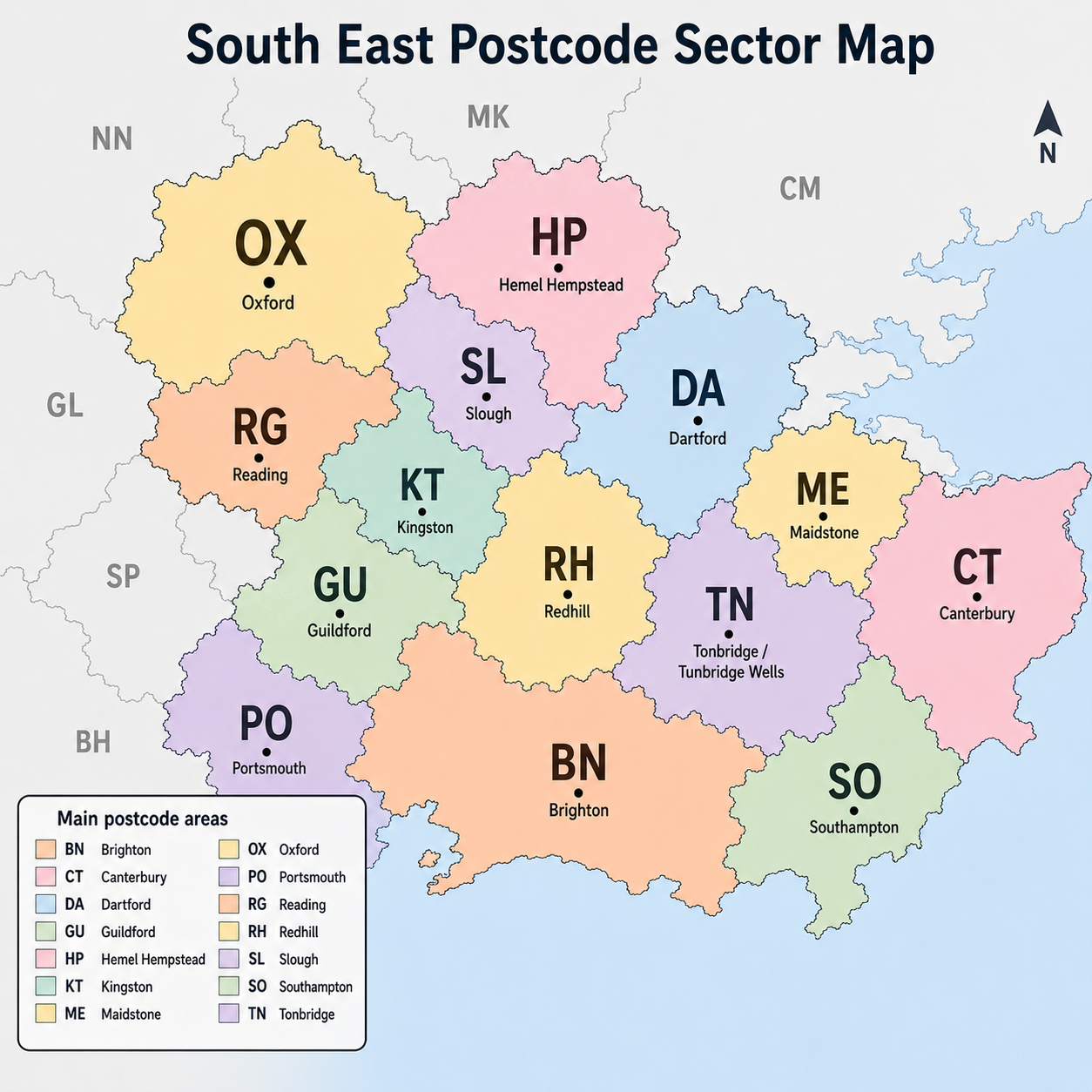 South East postcode map